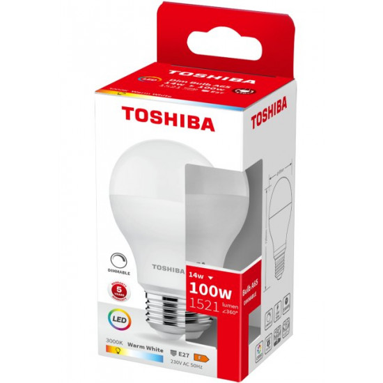TOSHIBA LED A65 E27 14W 3000K DIMMABLE DELS-BL34014B2DE51