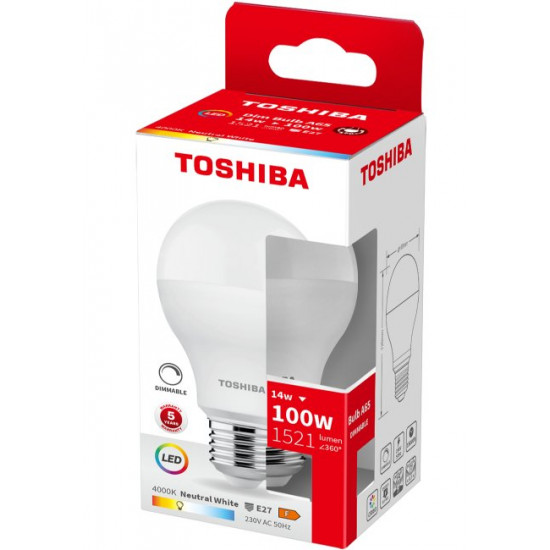 TOSHIBA LED A65 E27 14W 4000K DIMMABLE DELS-BL44014B2DE51