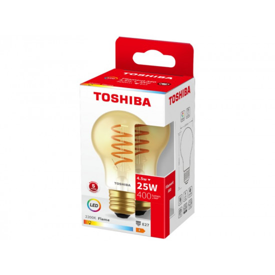 TOSHIBA LED FILAMENT SPIRAL AMBER A60 E27 4.5W 2200K DELS-FBA44P5SAAF11