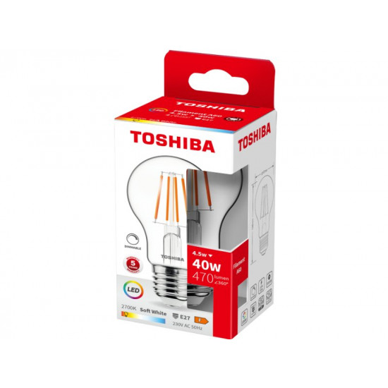 TOSHIBA LED FILAMENT A60 E27 4.5W 2700K DIMMABLE DELS-FBW44P527DF11