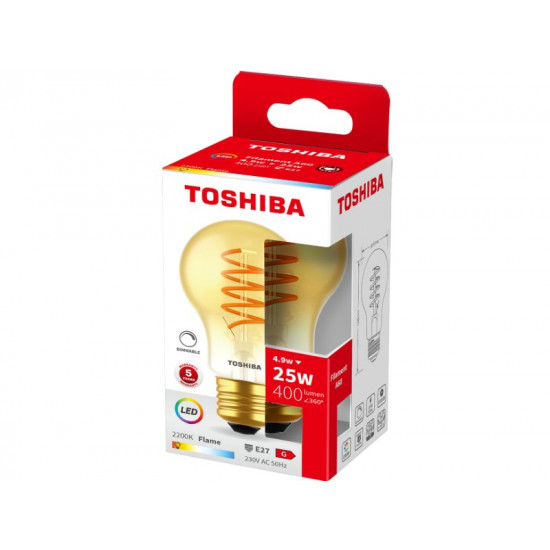 TOSHIBA LED FILAMENT SPIRAL AMBER A60 E27 4.9W 2200K DIMMABLE DELS-FBA44P9SADG11