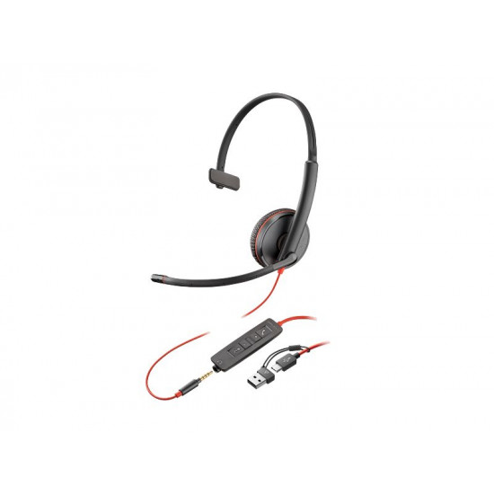 Poly Blackwire 3215 Monaural USB-C Headset +3.5mm Plug +USB-C/A Adapter - 8X227AA 8X227AA