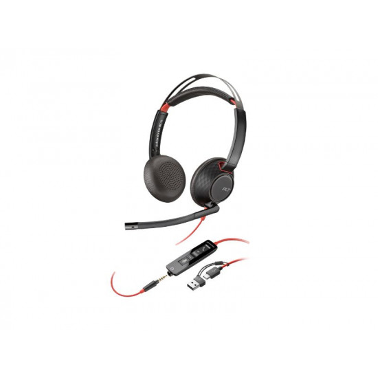 Poly Blackwire 5220 Stereo USB-C Headset +3.5mm Plug +USB-C/A Adapter - 93S88AA 93S88AA