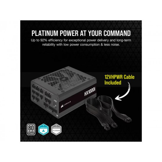 CORSAIR PSU ATX HX1000i Fully Modular 1000 Watt Ultra-Low Noise 80 PLUS Digital Platinum - Black CP-9020259-EU