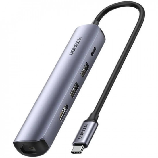 Ugreen Hub / Adapter CM418 USB-C to 2x USB HDMI 4K 30 Hz RJ45 1Gbps PD 100W gray (10919B) (UGR10919B)