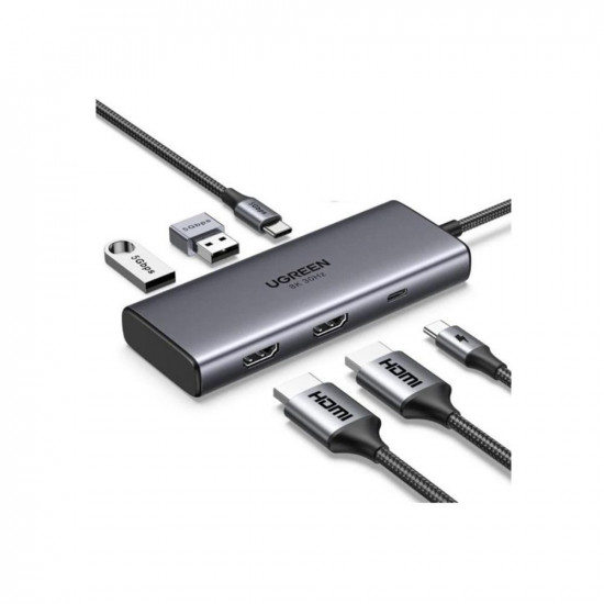 Ugreen Adapter 6w1 CM498 Hub USB do 2x USB-A 3.0 USB-C 3.0 2xHDMI PD (15852) (UGR15852)