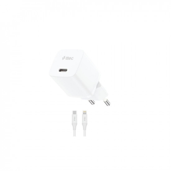 ttec SmartCharger GAN 20W PD Travel Fast Charger + USB-C - Lightning Cable 150cm White (2SCG20LB) (TTEC2SCG20LB)