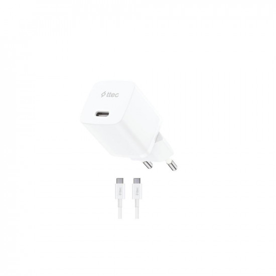 ttec SmartCharger GAN 30W PD Travel Fast Charger + USB-C - USB-C 60W Cable White (2SCG30CB) (TTEC2SCG30CB)
