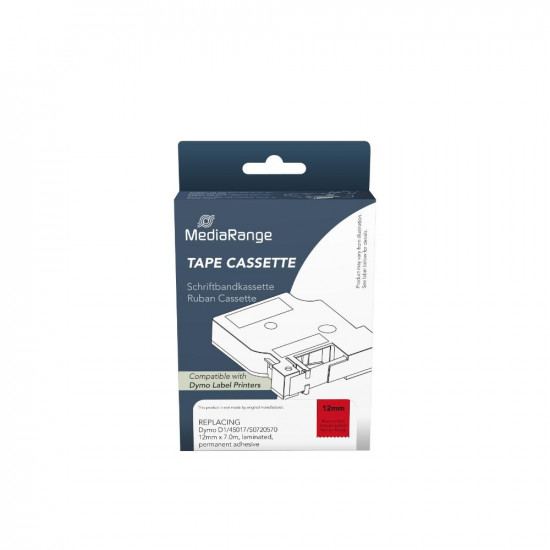 Ετικέτες Γενικής Χρήσης Mediarange (Dymo® D1/45017/S0720570) 12mm, 7m, Laminated and Permanent Adhesive, Black on Red (MRDY45017)
