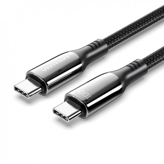 VENTION Nylon Braided USB 2.0 C Male to C Male 5A Cable 2M Black Zinc Alloy Type (CTYBH) (VENCTYBH)
