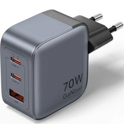 VENTION 3-Port USB (C+C+A) GaN Charger (70W/70W/22.5W) EU-Plug Gray (FEXH0-EU) (VENFEXH0-EU)