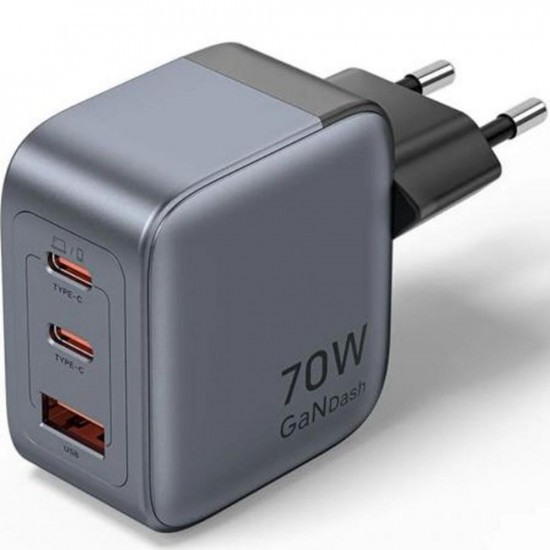 VENTION 3-Port USB (C+C+A) GaN Charger (70W/70W/22.5W) EU-Plug Gray (FEXH0-EU) (VENFEXH0-EU)