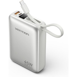 VENTION 20000mAh Mini Power Bank (USB-C + USB-C/USB-A) with Built-in USB-C Cable 45W Beige Universal Type (FHGN0-TY) (VENFHGN0-TY)