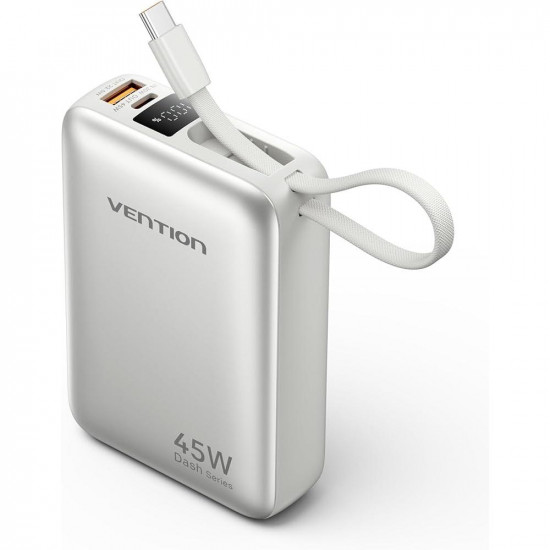 VENTION 20000mAh Mini Power Bank (USB-C + USB-C/USB-A) with Built-in USB-C Cable 45W Beige Universal Type (FHGN0-TY) (VENFHGN0-TY)