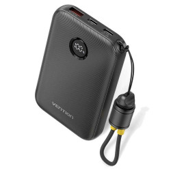 VENTION 10000mAh Power Bank (USB-C + USB-C/USB-C/USB-A) with Built-in USB-C to USB-C Cable 22.5W Black LED Display Type (FKAB0-C) (VENFKAB0-C)