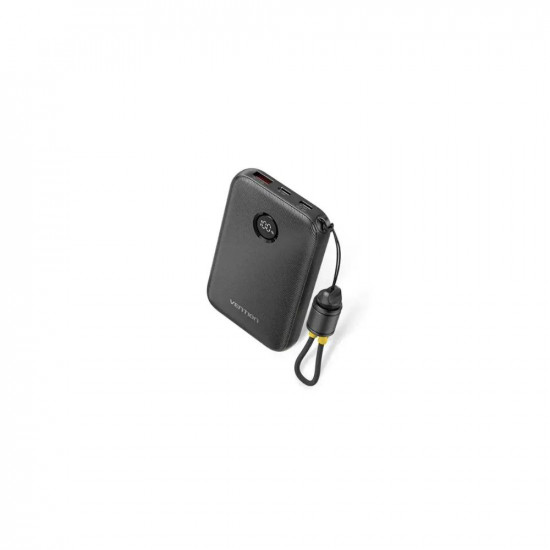 VENTION 10000mAh Power Bank (USB-C + USB-C/USB-C/USB-A) with Built-in USB-C to USB-C Cable 22.5W Black LED Display Universal Type (FKAB0-C-TY) (VENFKAB0-C-TY)