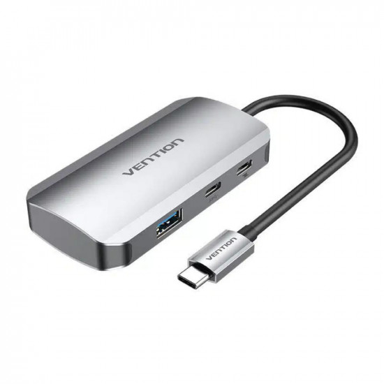 VENTION USB-C to USB-C Gen 1/USB3.0x3/PD Hub 0.15M Gray Aluminum Alloy Type  (TNDHB) (VENTNDHB)