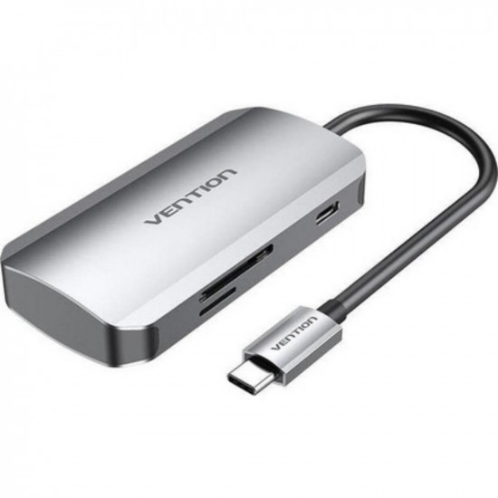 VENTION USB-C to USB3.0x3/SD/TF/PD Hub 0.15M Gray Aluminum Alloy Type (TNHHB) (VENTNHHB)
