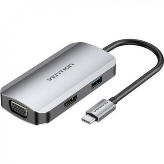 VENTION USB-C to HDMI/VGA/USB 3.0/PD Docking Station 0.15M Gray Aluminum Alloy Type (TOAHB) (VENTOAHB)