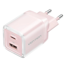 VENTION 2-Port USB (C + A) GaN Charger (30W/30W) with 3A USB-C to USB-C Cable (1M) EU-Plug Pink (TZ-FCEP0-EU) (VENTZ-FCEP0-EU)