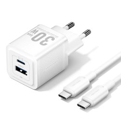 VENTION 2-Port USB (C + C) GaN Charger (45W/45W) with 5A USB-C to USB-C Cable (1M) EU-Plug White (TZ-FCFW0-EU) (VENTZ-FCFW0-EU)