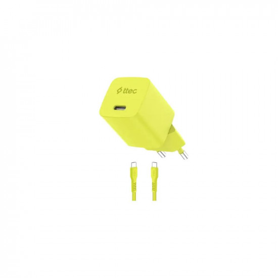 ttec SmartCharger GAN 45W PD Travel Fast Charger+ USB-C - USB-C 3A Cable Neon Yellow (2SCG45CNS) (TTEC2SCG45CNS)