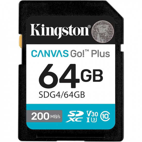 Kingston SD 64GB Canvas Go Plus 200/MB/s C10 U3 V30 (SDG4/64GB) (KINSDG4-64GB)