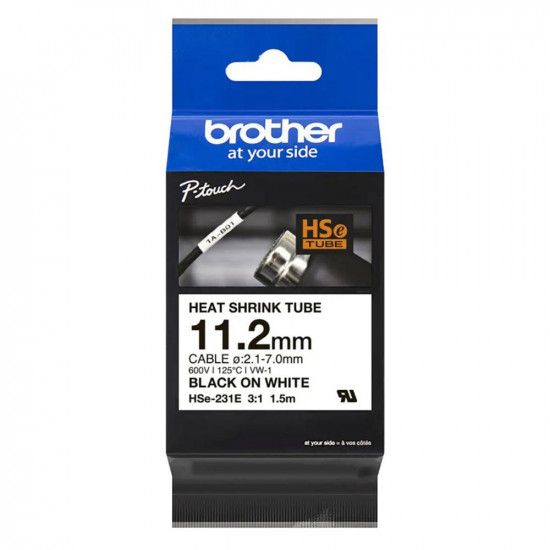 Brother Heat Shrink Tube Tape Cassette  Black on White 11.2mm (HSE231E) (BROHSE231E)