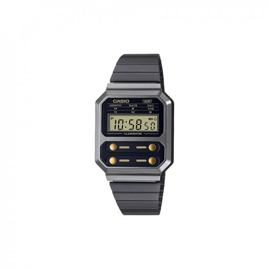 Casio Vintage Edgy Ρολόι Χρονογράφος Μπαταρίας με Μαύρο Μεταλλικό Μπρασελέ (A100WEGG-1A2EF) (CASA100WEGG1A2EF)