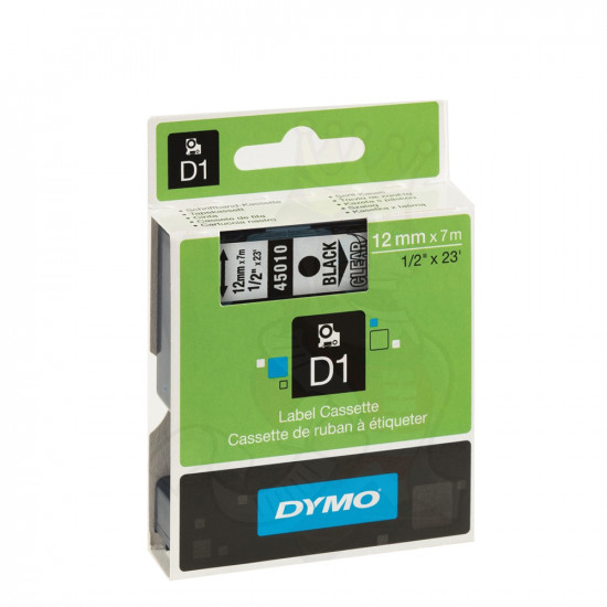 Ταινία Ετικετογράφου DYMO D1 45010 12 mm x 7 m (Μαύρα Γράμματα σε Διάφανο Φόντο)