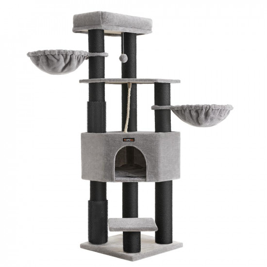 Feandrea Cat Tower, Height 160 cm, for large Cats, Gray-Black (PCT003W01) (FEAPCT003W01)