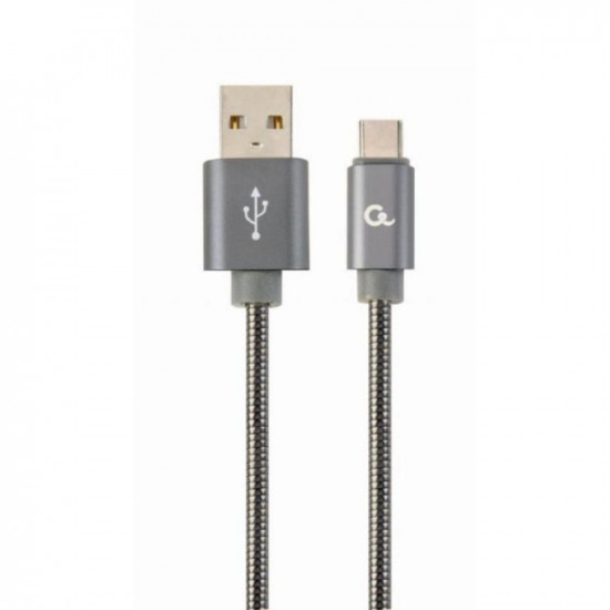 Cablexpert Cc- USB2s-amcm-1m-bg USB-C 2.0 Cable (Am/cm) Metal Plugs, Spiral Braid, 1m, Metallic Gray (CC-USB2S-AMCM-1M-BG) (GEMCC-USB2S-AMCM-1M-BG)