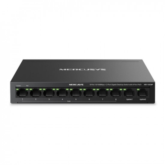 Mercusys 8-Port 10/100 Mbps + 2-Port Gigabit Desktop Switch with 8-Port PoE+ (MS110CMP) (MERMS110CMP)