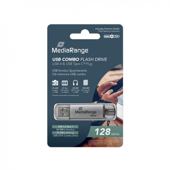 MediaRange USB 3.0 Combo Flash Drive with USB Type-C™ plug, 128GB (MR938)