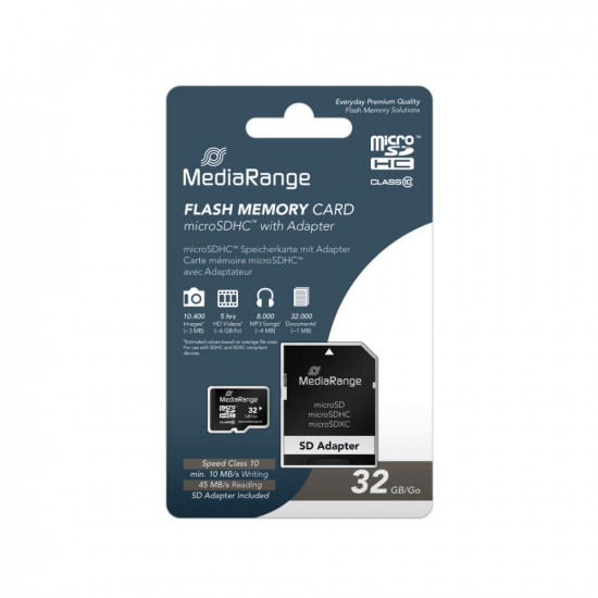 MediaRange Micro SDHC Class 10 With SD Adaptor 32 GB (High Capacity) (MR959)