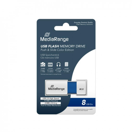 MediaRange USB 2.0 Flash Drive Color Edition 8GB (Blue) (MR971)