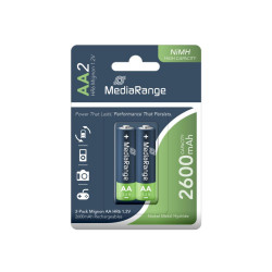 MediaRange High Capacity Rechargeable NiMH Accus Mignon AA|HR6|1.2V Pack 2  (MRBAT123)