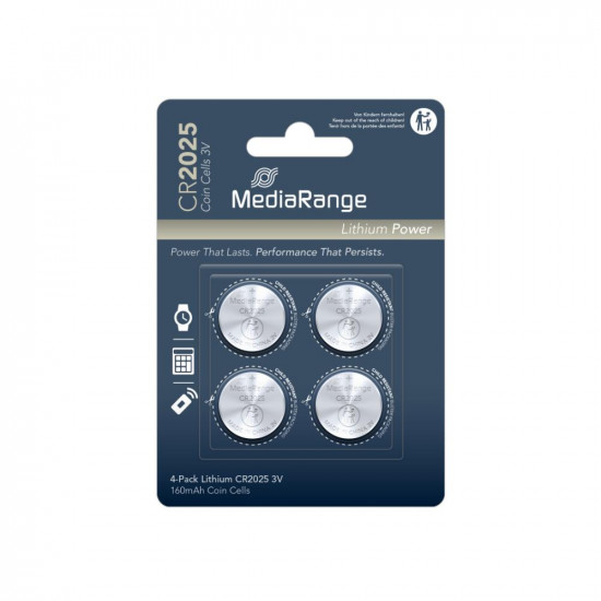 MediaRange Lithium Coin Cells CR2025|3V Pack 4  (MRBAT131)
