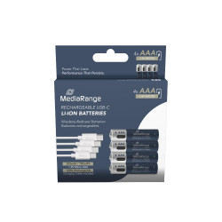 MediaRange Rechargeable USB-C Li-Ion Batteries, Micro AAA I 1.5V I 500mAh, 4-Pack (MRBAT160)