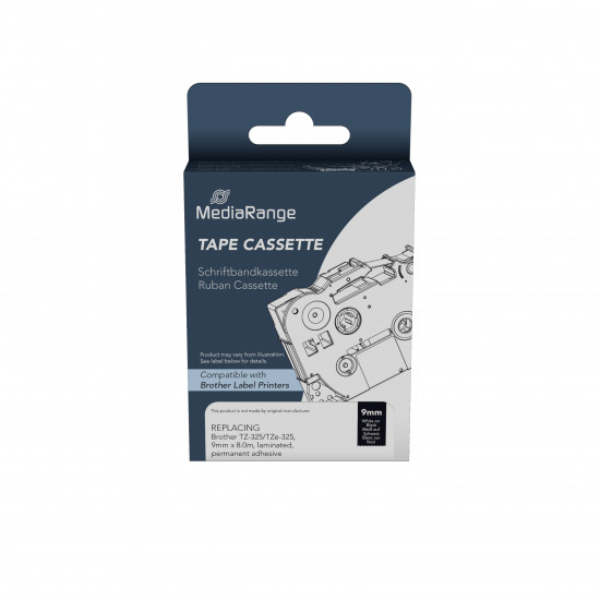 Ετικέτες Γενικής Χρήσης Mediarange (Brother TZ-325/TZe-325) 9mm, 8m, Laminated and Permanent Adhesive, White on Black (MRBTZ325)