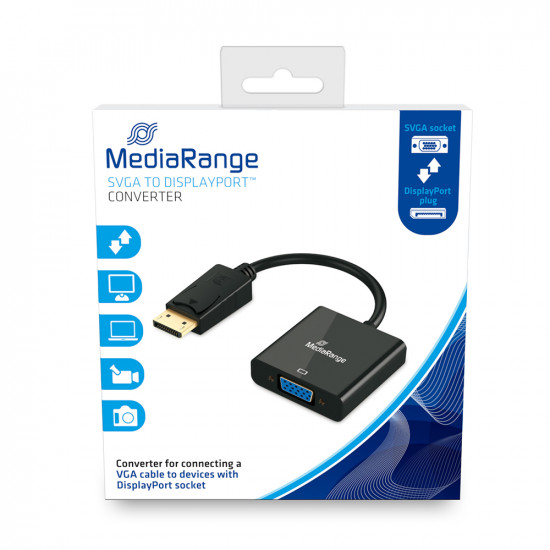 Καλώδιο MediaRange SVGA female to DisplayPort male converter, VGA socket/DP plug, 15cm, black (MRCS173)