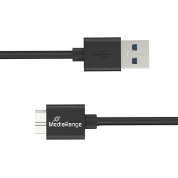 MediaRange USB-A to Micro-B USB 3.0 Charge and Sync Cable, USB 3.0, 5 Gbps, 5W max., 50cm, Black (MRCS239)