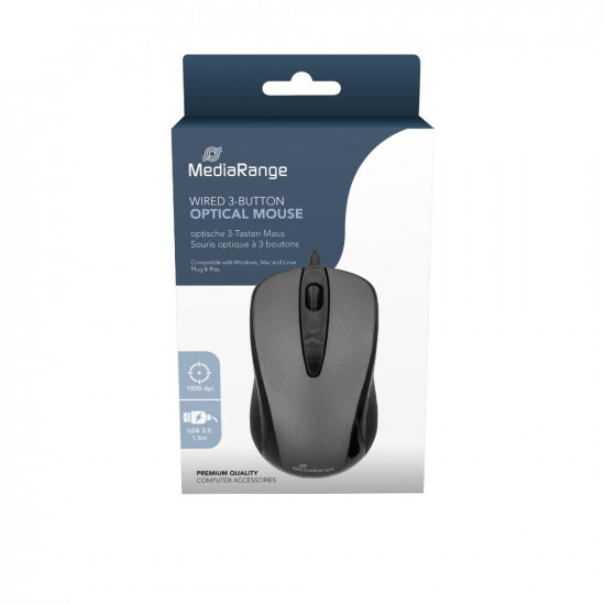 MediaRange Optical Mouse (Black/Grey, Wired) (MROS201)