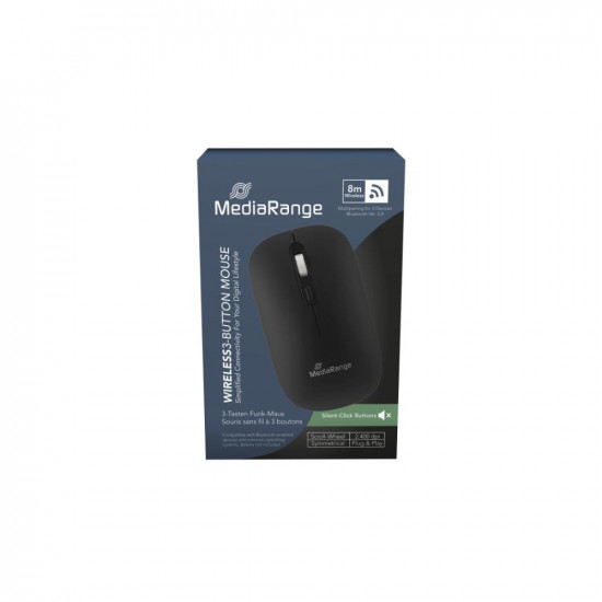MediaRange Optical 4-Button Wireless.Scroll-Wheel,1.000 - 2.400 dpi,BT Ver. 5.0), Black (MROS267)