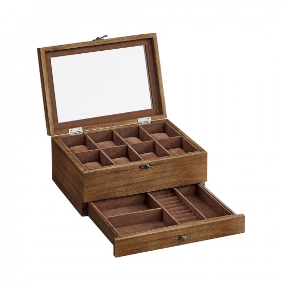 Songmics Watch Box Rustic Walnut 19 x 27 x 12.5 cm (JOW008K01) (SNGJOW008K01)