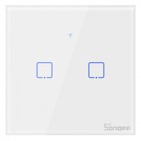 Sonoff T0EU2C-TX Χωνευτός Διακόπτης Τοίχου Wi-Fi για Έλεγχο Φωτισμού με Πλαίσιο και Δύο Πλήκτρα Αφής Φωτιζόμενος Λευκός (IM190314010) (SONIM190314010)