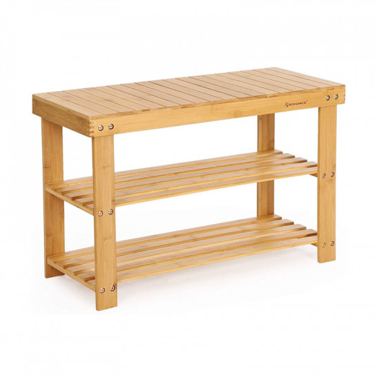 Ξύλινη Παπουτσοθήκη με 2 Ράφια και Πάγκο 70 x 28 x 45 cm Χρώματος Καφέ Ανοιχτό Vasagle (LBS04N) (VASLBS04N)