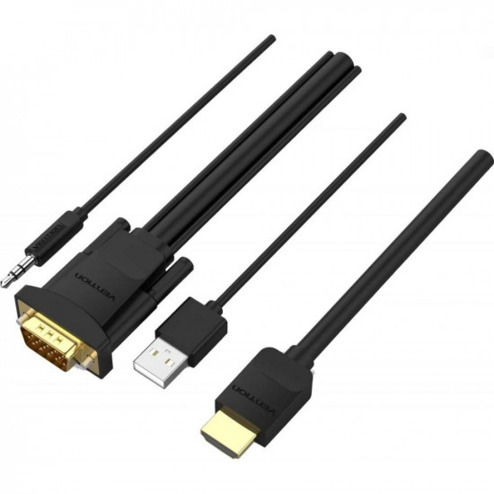 VENTION HDMI to VGA Cable with Audio Output & USB Power Supply 3M Black (ABIBI) (VENABIBI)