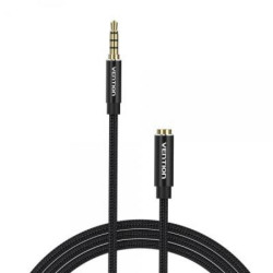 VENTION Cotton Braided TRRS 3.5mm Male to 3.5mm Female Audio Extension Cable 1M Black Aluminum Alloy Type (BHCBF) (VENBHCBF)