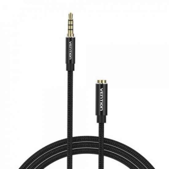 VENTION Cotton Braided TRRS 3.5mm Male to 3.5mm Female Audio Extension Cable 2M Black Aluminum Alloy Type (BHCBH) (VENBHCBH)
